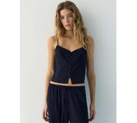 Pull&Bear - Crop top a canotta blu navy con finiture in pizzo M
