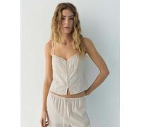 Pull&Bear - Crop top a canotta color sabbia con finiture in pizzo-Neutro L