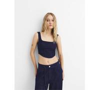 Pull&Bear - Crop top a corsetto blu navy L