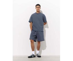 Pull&Bear - Felpa a maniche corte grigia con logo-Blu L
