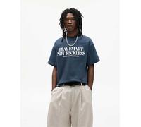 Pull&Bear - Felpa a maniche corte navy ricamata-Blu navy M