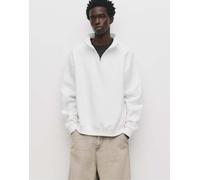 Pull&Bear - Felpa basic con zip corta bianco sporco S