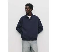 Pull&Bear - Felpa basic con zip corta blu navy XL
