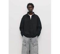Pull&Bear - Felpa basic con zip corta nera-Nero XL