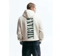 Pull&Bear - Felpa bianco sporco con cappuccio e stampa Nirvana XS