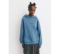 Pull&Bear - Felpa blu sbiadito con pannello con scritta XS