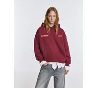 Pull&Bear - Felpa bordeaux con cappuccio e grafica Overthinking-Rosso L