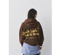 Pull&Bear - Felpa con cappuccio marrone con cuori ricamati S