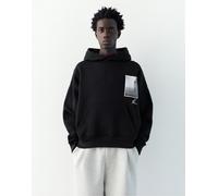 Pull&Bear - Felpa con cappuccio nera con grafica-Nero XL