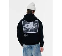 Pull&Bear - Felpa con cappuccio nera con stampa di aereo-Nero L