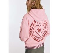 Pull&Bear - Felpa con cappuccio rosa medio con grafica a cuore S