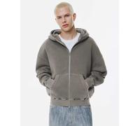 Pull&Bear - Felpa con cappuccio squadrata grigia con zip-Grigio S