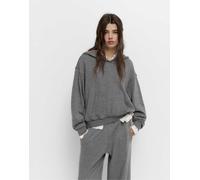 Pull&Bear - Felpa in maglia morbida color mélange scuro con cappuccio-Grigio M