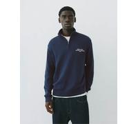 Pull&Bear felpa ricamata con zip corta blu M