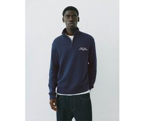 Pull&Bear felpa ricamata con zip corta blu XS