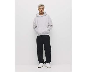 Pull&Bear - Felpa squadrata color mélange pallido con cappuccio-Grigio 2XS