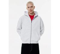 Pull&Bear - Felpa squadrata grigio pallido mélange con zip XL