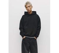 Pull&Bear - Felpa squadrata nera con cappuccio-Nero 2XL