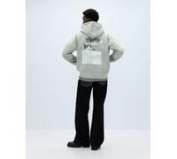 Pull&Bear - Felpa verde bluastro oversize con cappuccio e grafica S