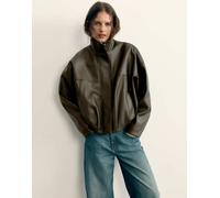 Pull&Bear giacca balloon effetto pelle con collo alto in khaki-Verde L