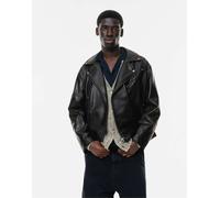 Pull&Bear - Giacca biker in pelle sintetica nera-Nero S