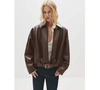 Pull&Bear - Giacca bomber a palloncino effetto pelle color cioccolato-Marrone M