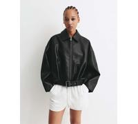 Pull&Bear - Giacca bomber in pelle nera effetto palloncino-Nero XL
