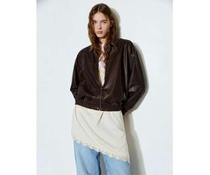 Pull&Bear - Giacca bomber in pelle sintetica marrone S