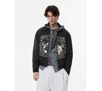 Pull&Bear - Giacca bomber in pelle sintetica nera con ricami-Nero XL