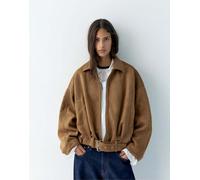Pull&Bear - Giacca bomber in pelle sintetica scamosciata color caramello-Marrone L