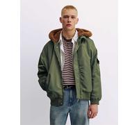 Pull&Bear - Giacca bomber in tessuto combinato kaki con cappuccio-Verde M