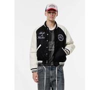 Pull&Bear - Giacca bomber stile college nera ricamata-Nero L