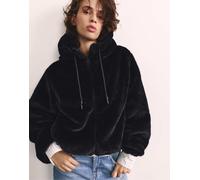 Pull&Bear giacca con cappuccio in pelliccia sintetica nera-Nero XS
