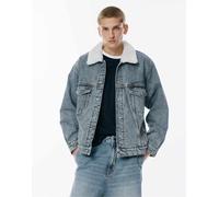 Pull&Bear - Giacca di jeans blu medio con colletto in pelliccia sintetica S