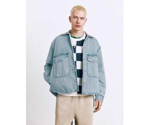 Pull&Bear - Giacca di jeans indaco pallido con colletto a contrasto-Blu M