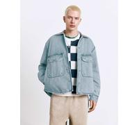 Pull&Bear - Giacca di jeans indaco pallido con colletto a contrasto-Blu S