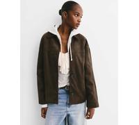 Pull&Bear - Giacca in camoscio sintetico color cioccolato-Marrone S