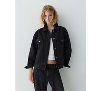 Pull&Bear - Giacca in denim stile trucker nera-Nero XS