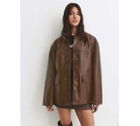 Pull&Bear - Giacca in pelle sintetica color cioccolato-Marrone XS