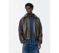 Pull&Bear - Giacca in pelle sintetica color cioccolato voluminosa-Marrone 2XL