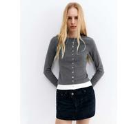 Pull&Bear - Giacca morbida al tatto grigio mélange con bottoni XS