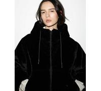 Pull&Bear - Giacca nera in pelliccia sintetica con cappuccio-Nero S