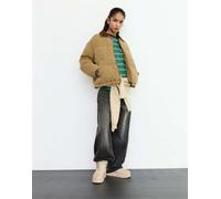 Pull&Bear - Giacca trapuntata color ocra con colletto in tessuto a coste-Marrone M