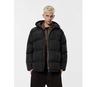 Pull&Bear - Giacca trapuntata nera con cappuccio e cuciture sigillate a caldo-Nero M