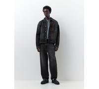 Pull&Bear - Giacca trucker in denim nero sbiadito-Grigio M