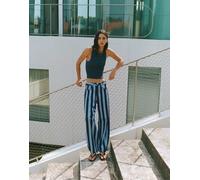 Pull&Bear - Jeans a cilindro turchese a righe-Blu 4