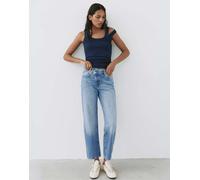 Pull&Bear - Jeans dritti blu medio con dettaglio sovrapposto in vita 36