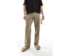 Pull&Bear - Joggers in misto lino kaki-Verde L