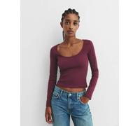 Pull&Bear - Maglietta a maniche lunghe bordeaux a coste-Rosso S