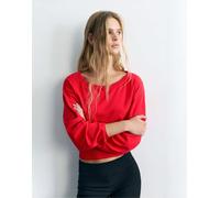 Pull&Bear maglione a righe con scollo a barchetta rosso M